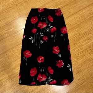 Vintage Maxou black red floral print midi skirt